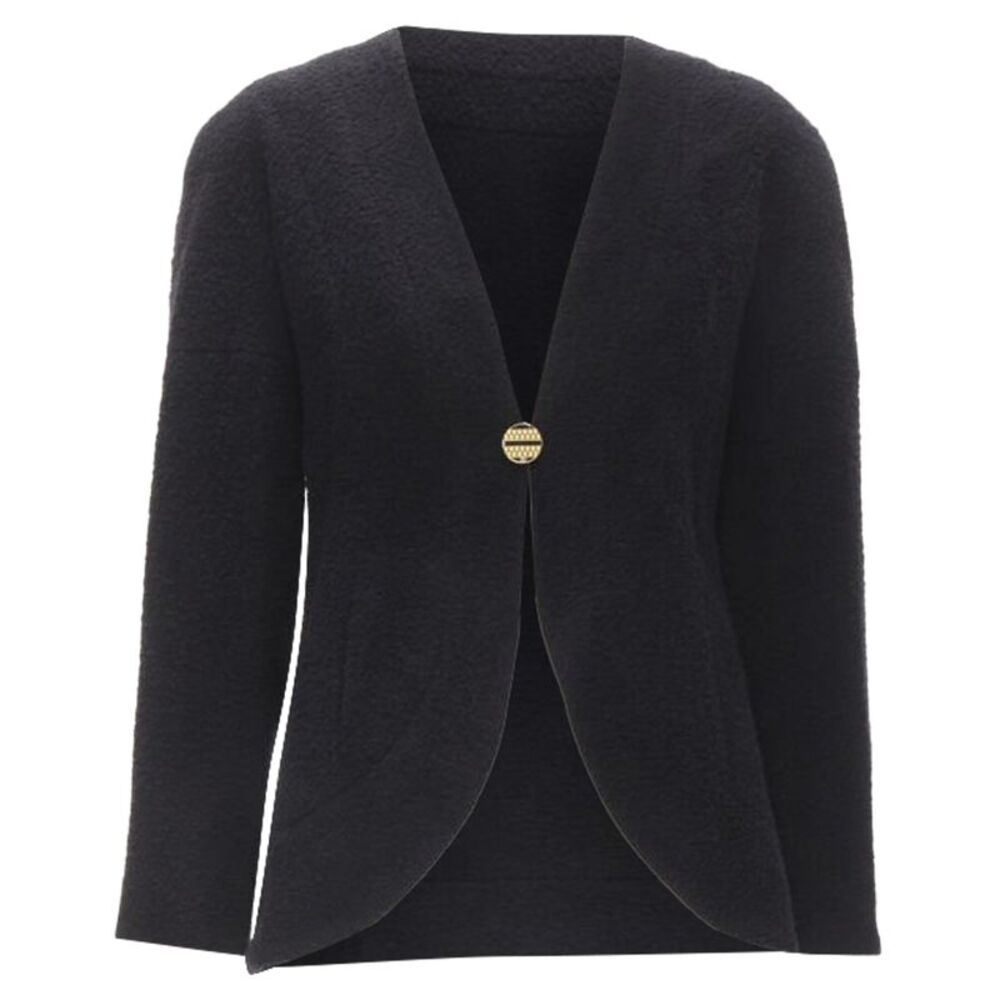 Chanel wool boucle gold round shoulder cocoon jacket